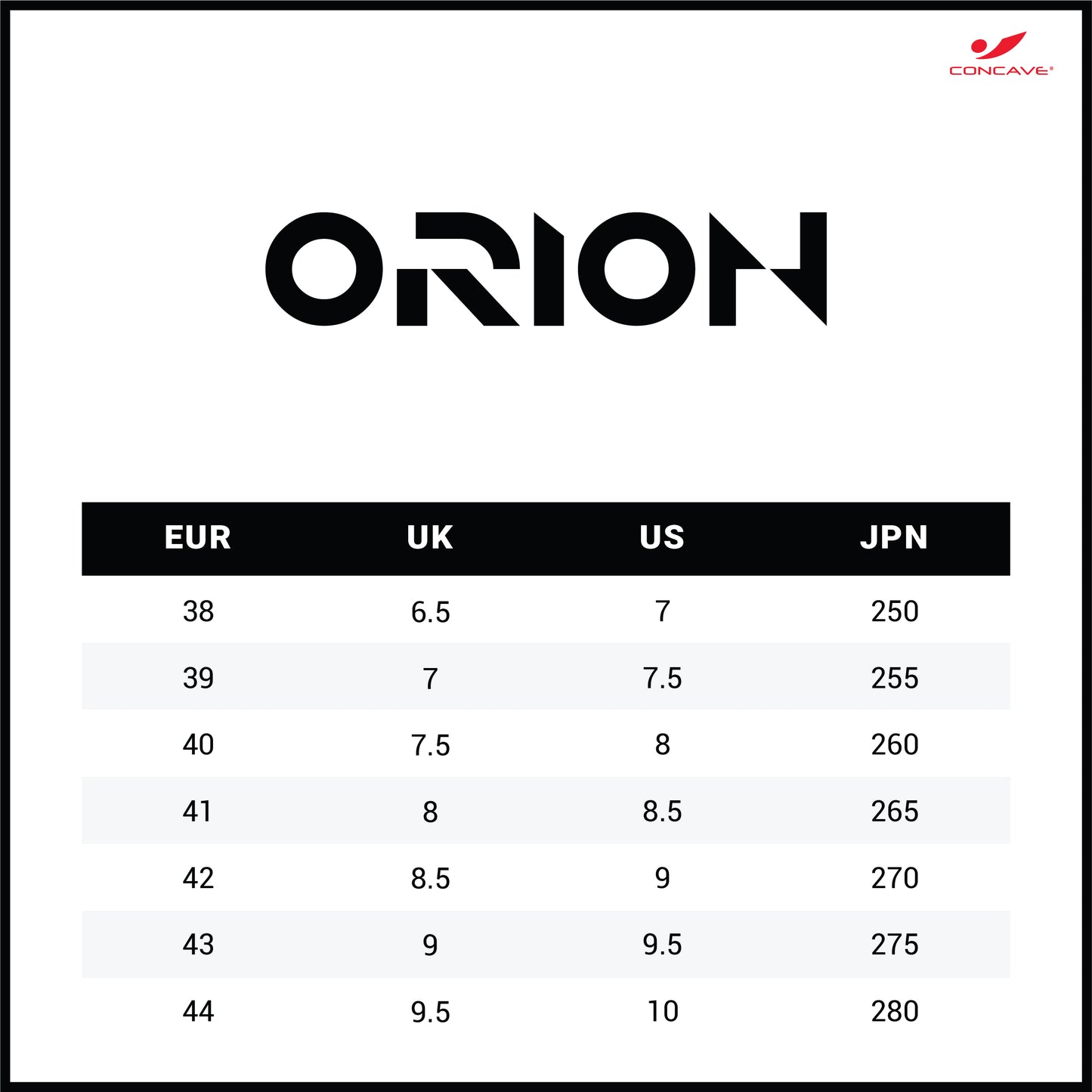 ORION SIZE CHART Jesse lingard x Concave
