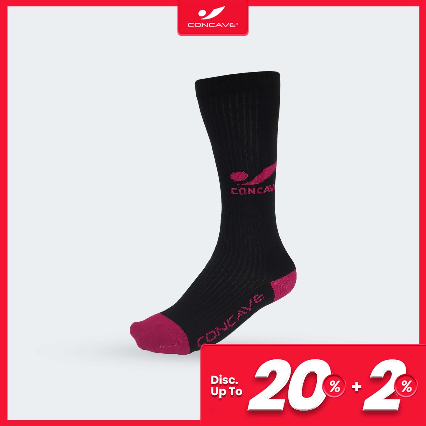 Concave x JLingz Crew Socks - Black/Deep Pink