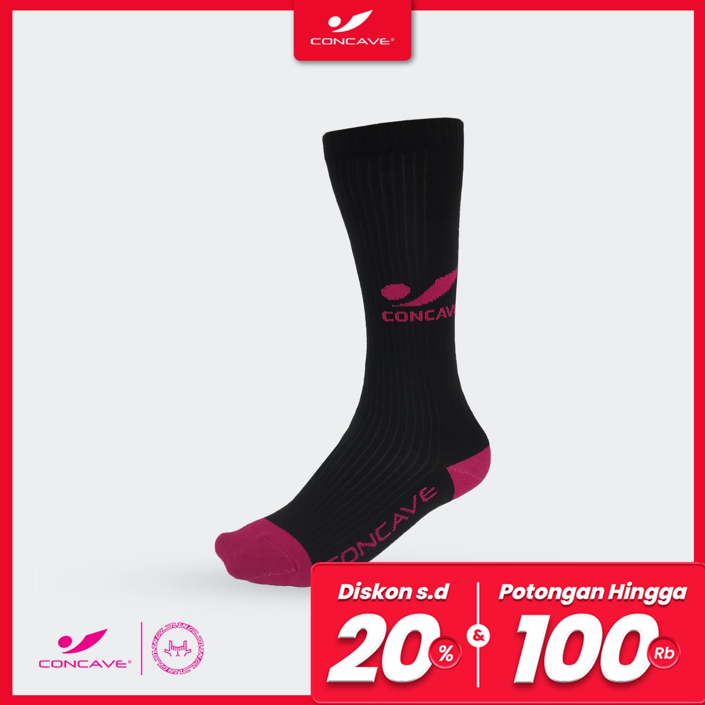 Concave x JLingz Crew Socks - Black/Deep Pink